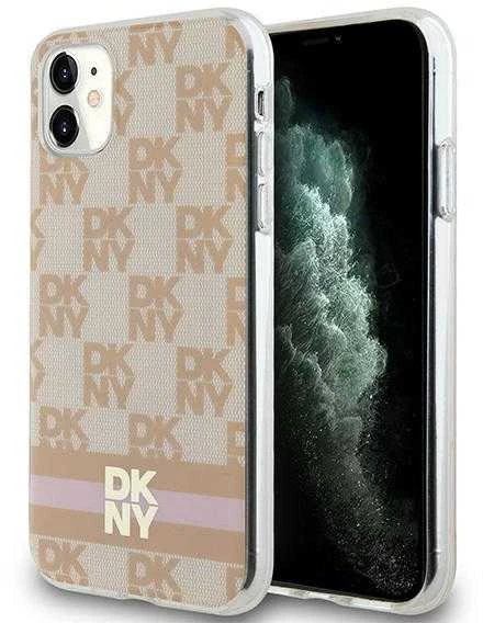 DKNY DKHMN61HCPTSP Apple iPhone 11 Xr 6.1 inch rožinės spalvos kietas dėklas IML Checkered Mono Pattern & Printed Stripe
