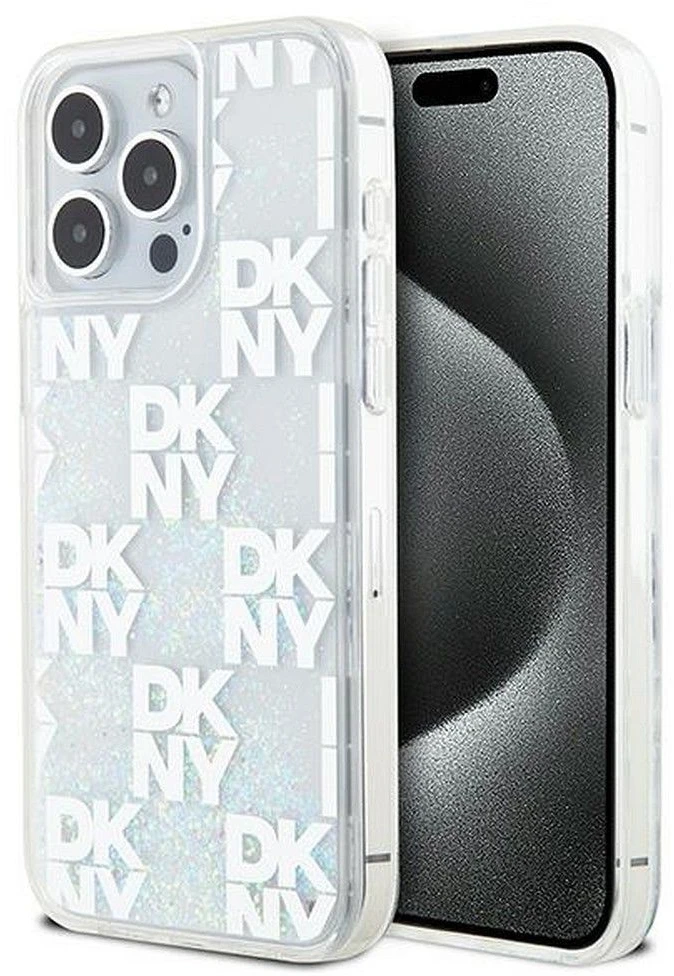 iPhone 15 Pro Max DKNY dėklas Liquid Glitter Big Logo (DKHCP15XLCPEPT) baltos spalvos