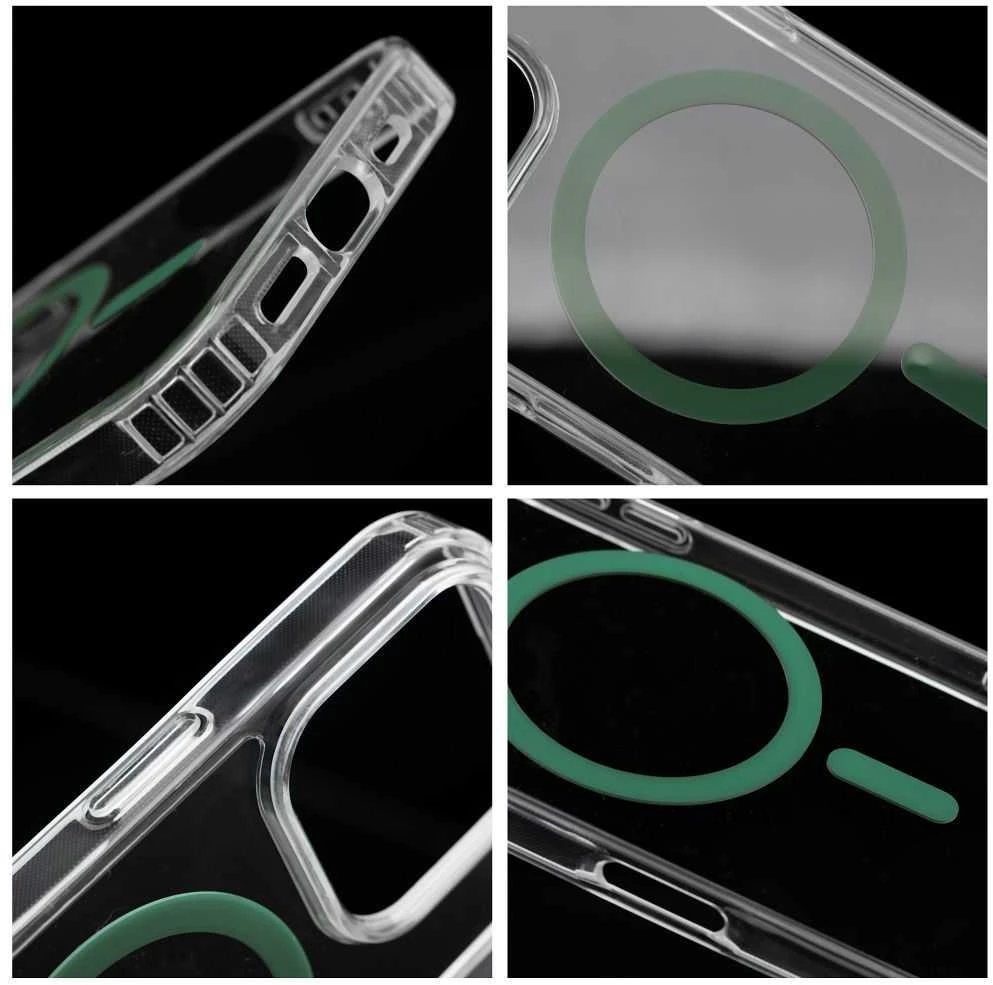 OEM dėklas, skirtas iPhone 14, „Drop Glue“ spalvotas žiedinis MagSafe dėklas, tamsiai žalias