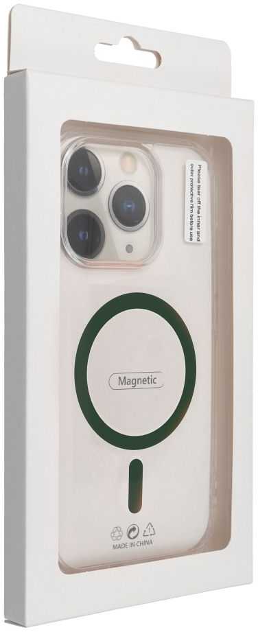 OEM dėklas iPhone 13 PRO MAX su lašeliniu klijavimu, spalvotu žiedu, Mag dangteliu, suderinamas su MagSafe, tamsiai žalias