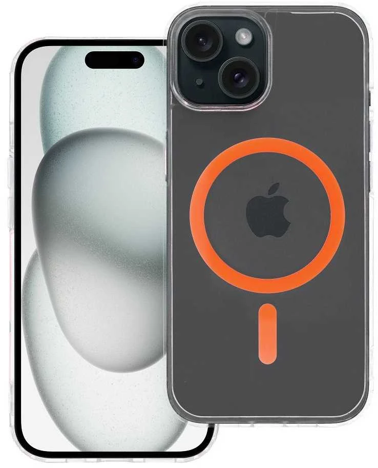 OEM dėklas, skirtas iPhone 15, „Drop Glue“ spalvotas žiedinis MagSafe dėklas, oranžinis