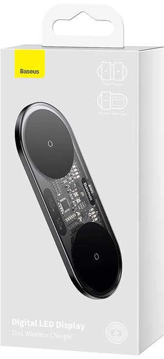 Dual Qi belaidis įkroviklis Baseus Digital LED Ekranas 20W