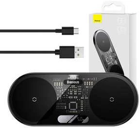 Dual Qi belaidis įkroviklis Baseus Digital LED Ekranas 20W