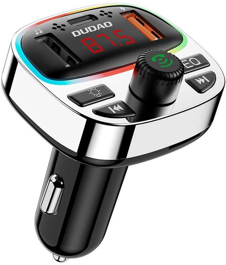 Dudao R2PRO+ FM moduliatorius with PD25W Bluetooth 5.3 RGB Charging Ports – juodos spalvos ir sidabro spalvos