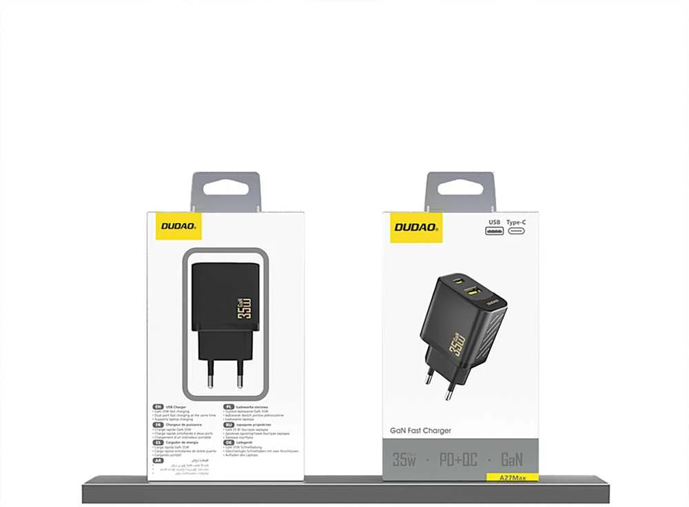 Dudao A27 MaxC 35W laidinis įkroviklis + USB-C kabelis – juodos spalvos
