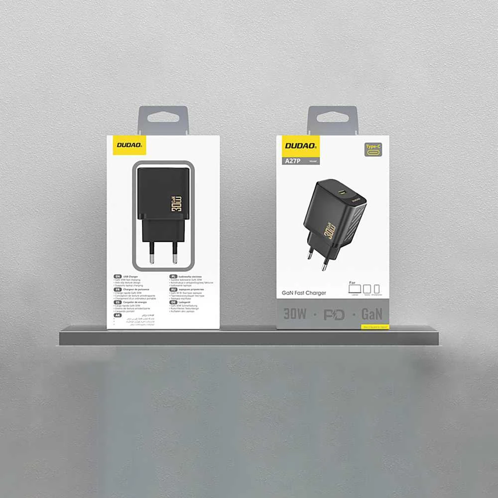 Dudao A27P 30W PD GaN USB-C laidinis įkroviklis – juodos spalvos