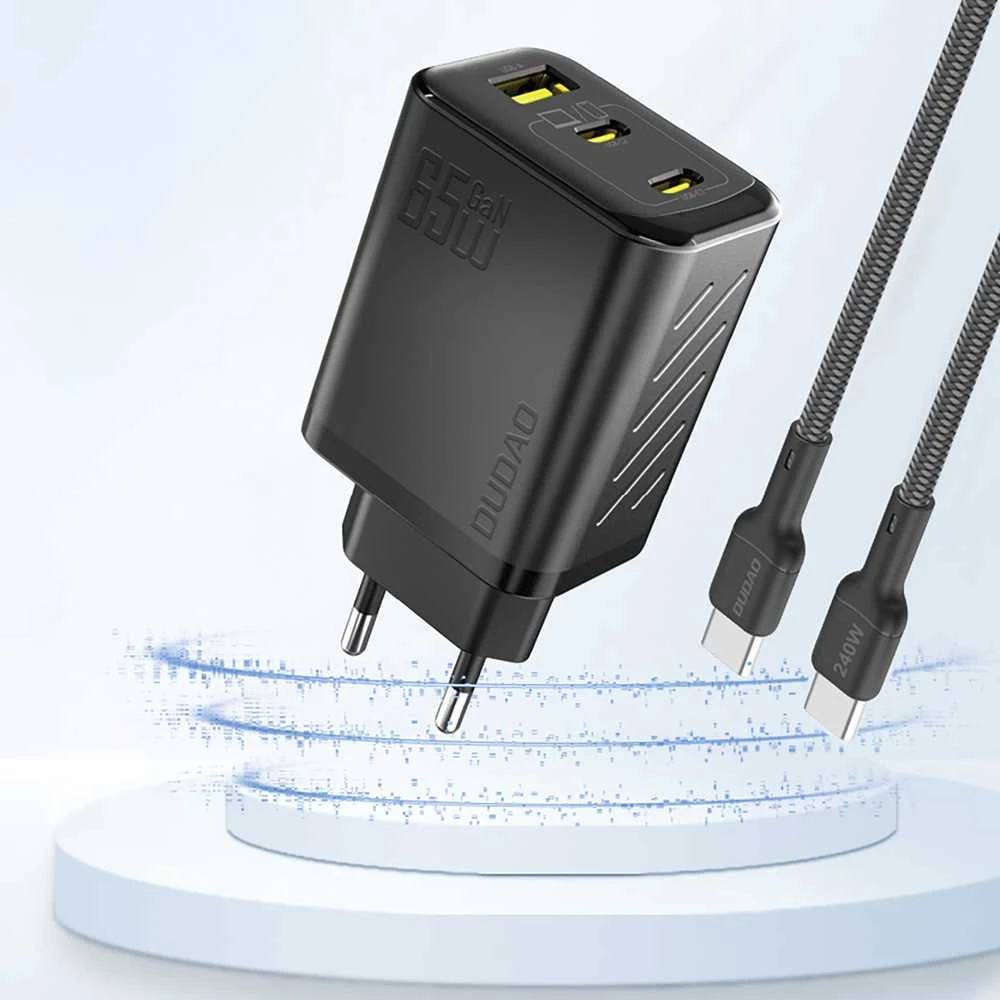 Įkroviklis jungiama į tinklą Dudao A29 65W GaN 2 x USB-C + 1 x USB-A - juoda