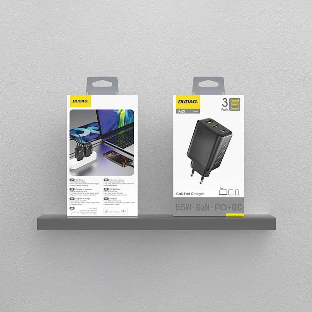 Įkroviklis jungiama į tinklą Dudao A29 65W GaN 2 x USB-C + 1 x USB-A - juoda