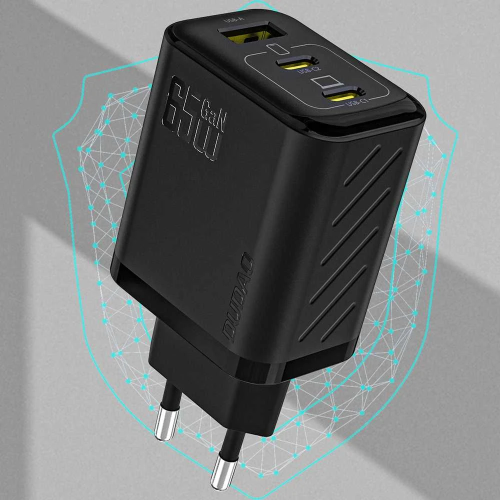 Dudao A29C 65W GaN laidinis įkroviklis + USB-C kabelis – juodos spalvos
