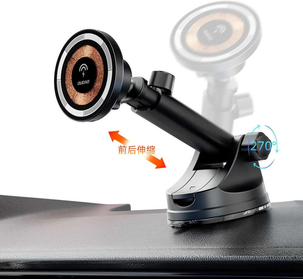 Dudao F12MAX+ automobilio laikiklis su 15 W belaidžiu įkrovikliu, suderinamas su „Magsafe“ – juodas