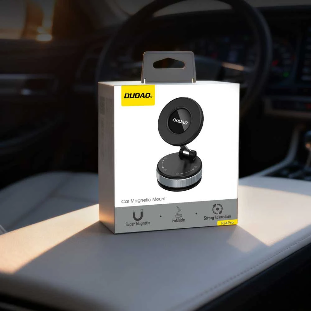 Dudao F24PRO „MagSafe“ suderinamas automobilio laikiklis su siurbtuku, skirtas priekiniam stiklui arba prietaisų skydeliui - Juodas