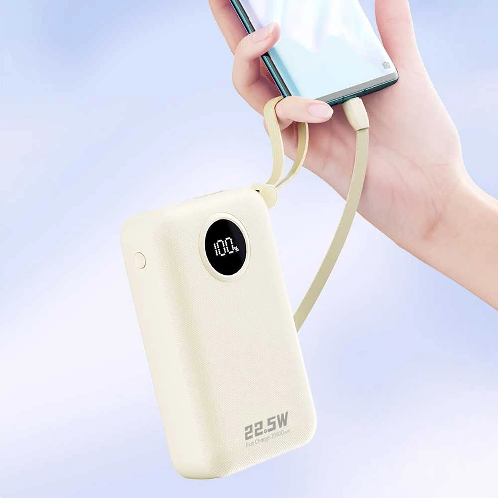Dudao K14+ išorinė baterija 20000mAh 22.5W USB-C / USB-A / integruoti „Lightning“ ir USB-C laidai - Baltas
