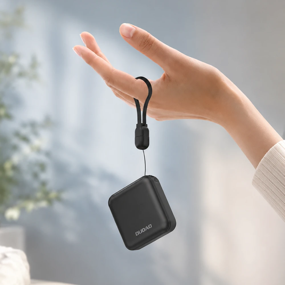 Powerbank Dudao K22+ 10000mAh 22.5W USB-C with pendant/cable – pilkos spalvos