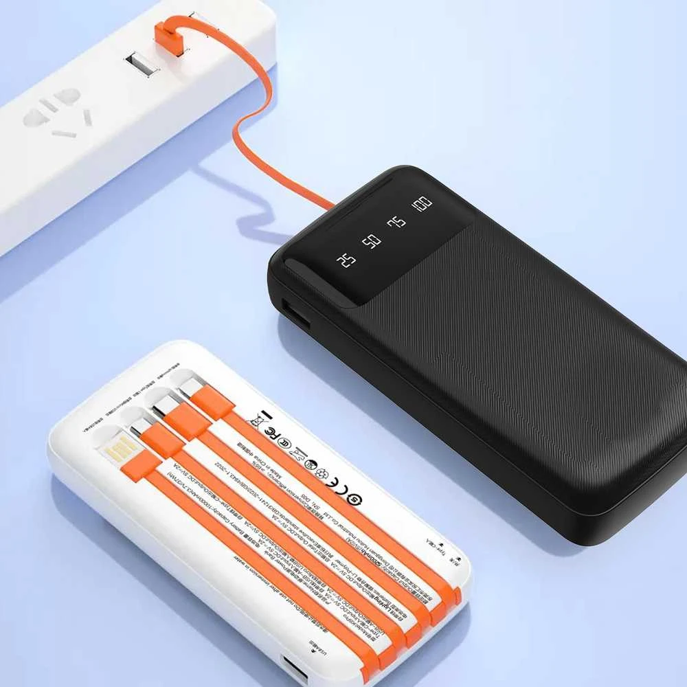 Dudao K6Pro Universal 10000mAh Power Bank su USB kabeliu, USB Type C, Lightning baltos spalvos (K6Pro-baltos spalvos)