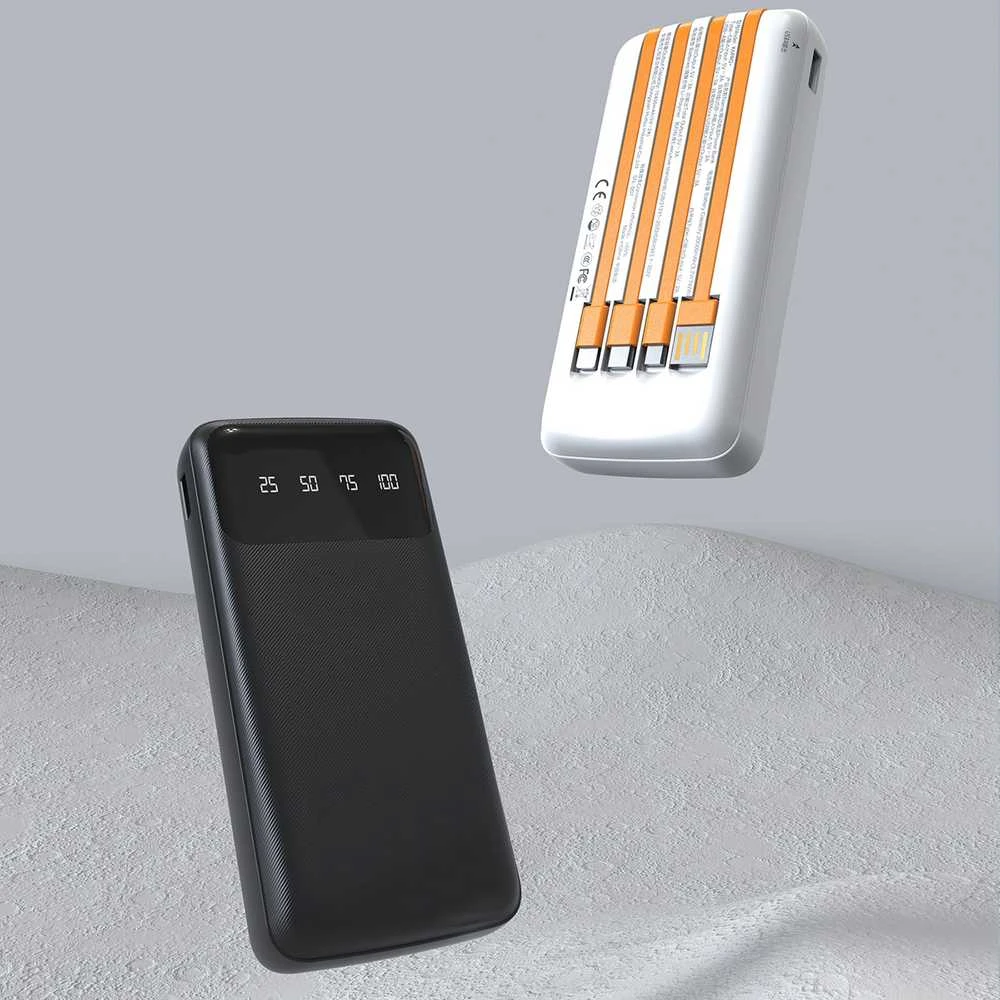 Dudao K6Pro Universal 10000mAh Power Bank su USB kabeliu, USB Type C, Lightning baltos spalvos (K6Pro-baltos spalvos)