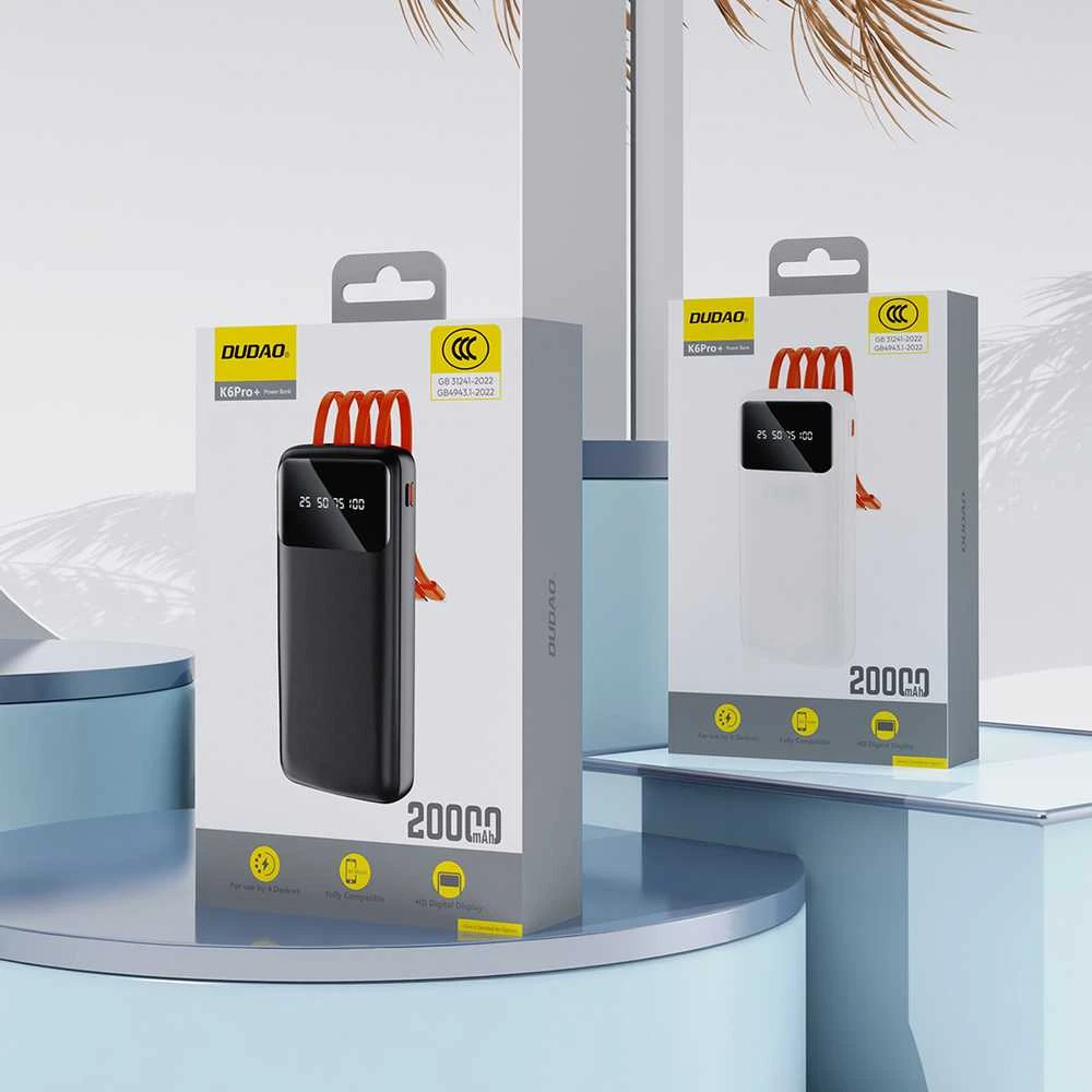 „Dudao K6Pro“ universalus 10 000 mAh maitinimo blokas su USB kabeliu, USB tipas C, žaibo juodas (K6Pro-juodas)