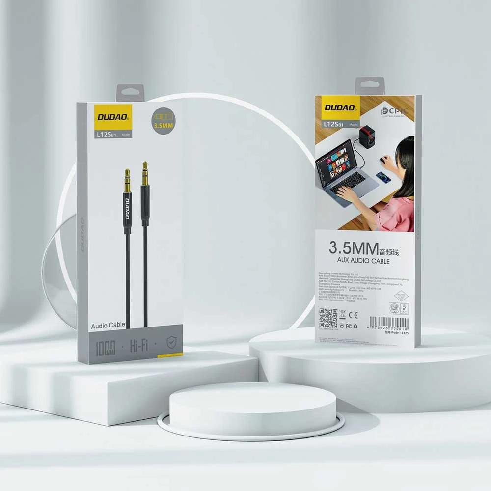 Dudao L12S AUX kabelis mini jack 3.5mm 1m 3-pole stereo – juodos spalvos