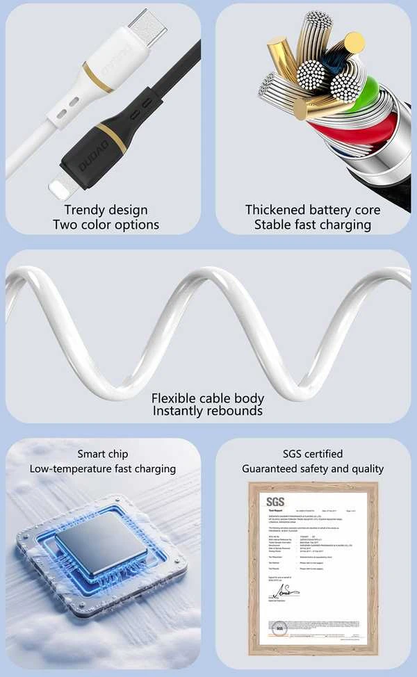 Dudao L25T USB-A - USB-C Silicone Cable 5A 1m - Baltas