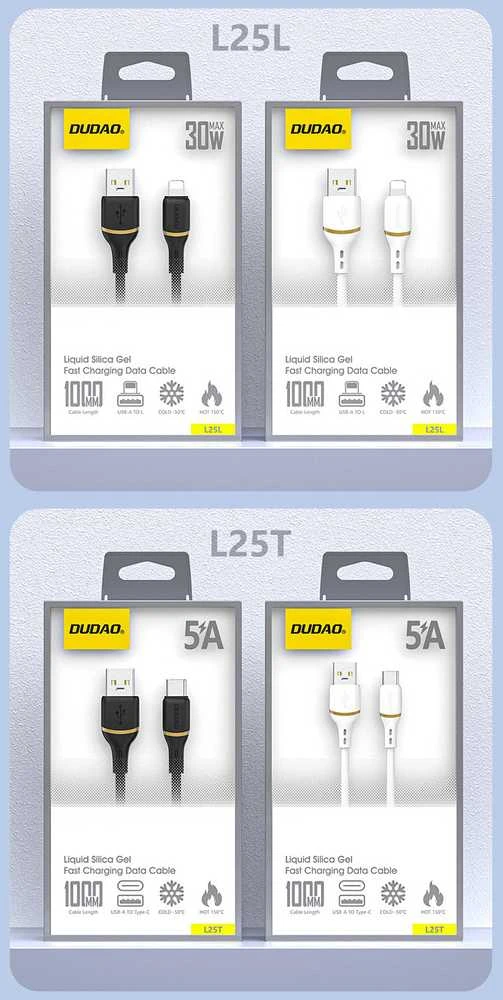 Dudao L25T USB-A - USB-C Silicone Cable 5A 1m - Baltas