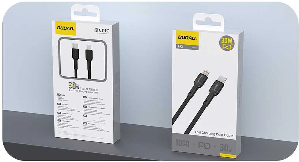 Dudao L9X 30W USB-C – „Lightning“ laidas 2 m – Juodas
