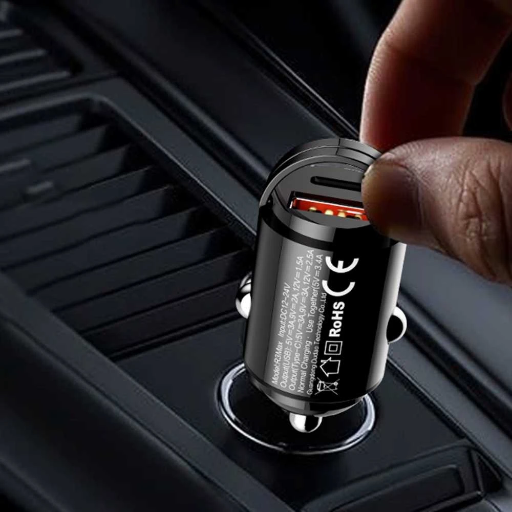 Įkroviklis automobilinis Dudao (R3MAX) (1xUSB-C;1xUSB 48W) juodas