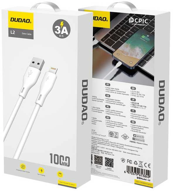 USB kabelis Dudao (L2) lightning 1m (5A) baltas