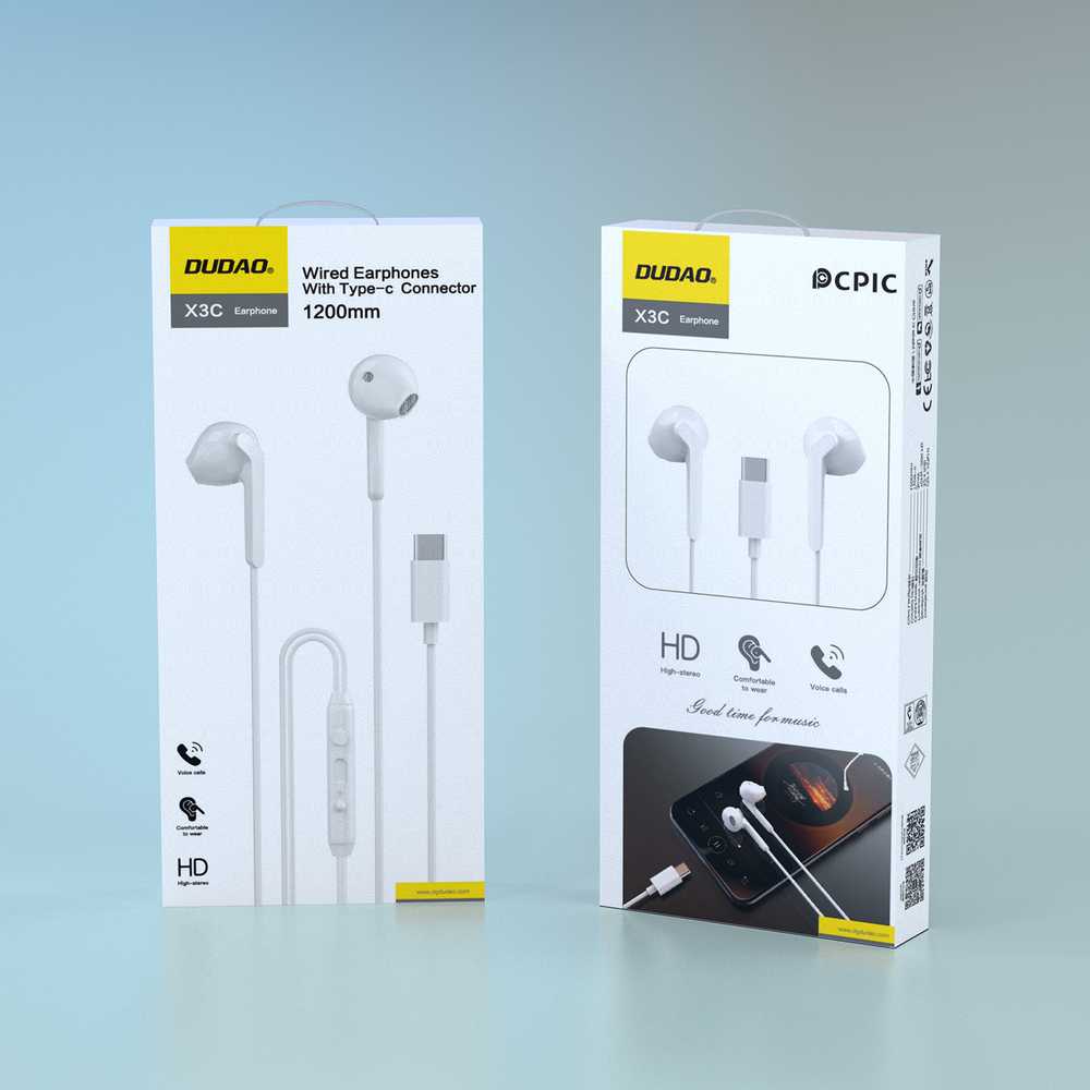 Dudao X3C į ausis įkišamos su laidu USB-C ausinės 1.2m - baltos spalvos