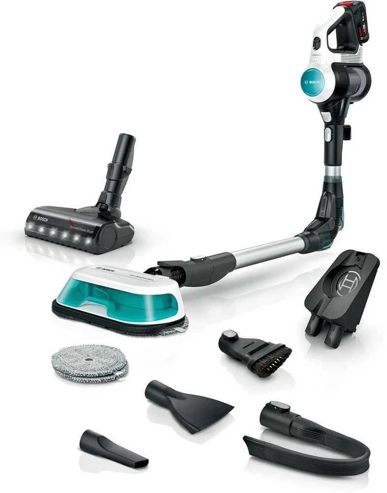 Įkraunamasis du viename dulkių siurblys Bosch Unlimited 7 ProHygienic Aqua, baltas