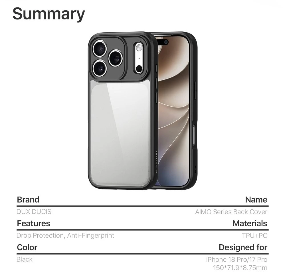 Dėklas DUX DUCIS case AIMO for iPhone 17 Pro / 18 Pro juodas