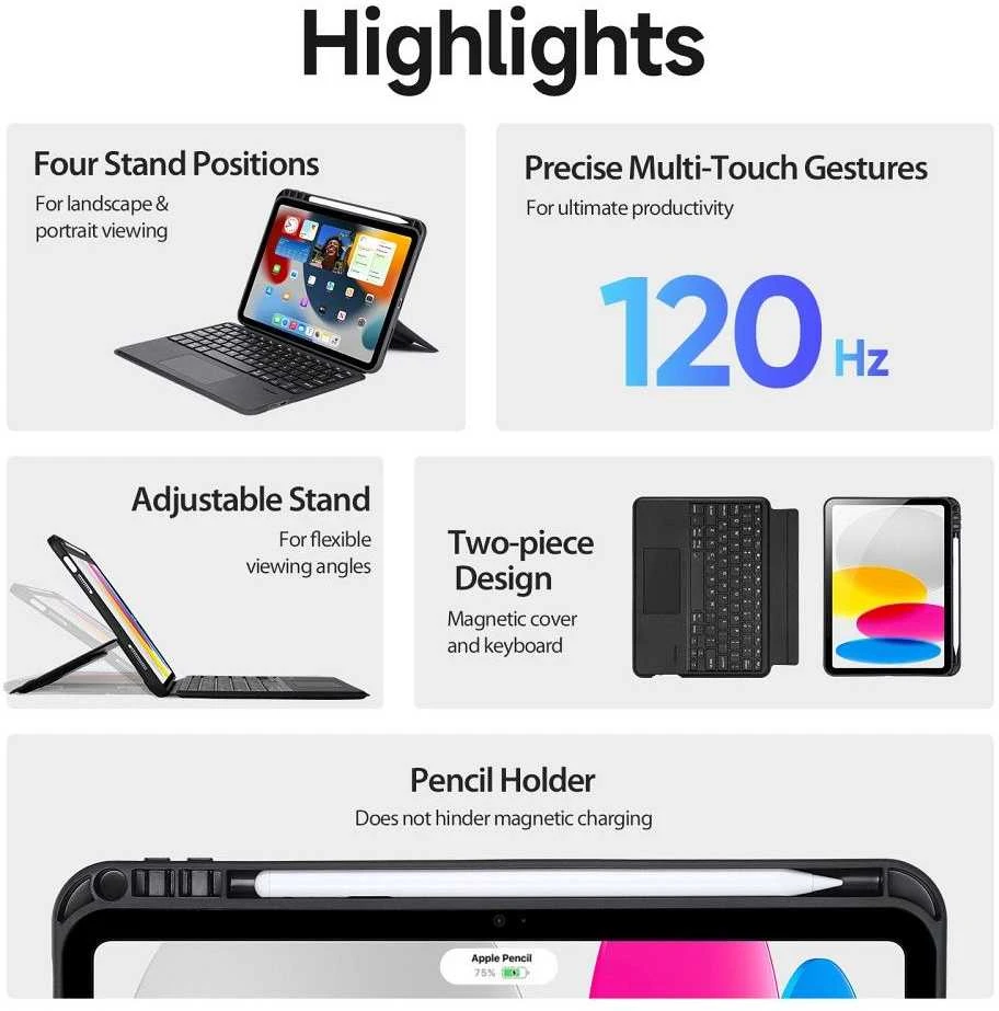Dux Ducis DK Series dėklas su Bluetooth klaviatūra Apple Apple iPad 10 (2022) - juodos spalvos