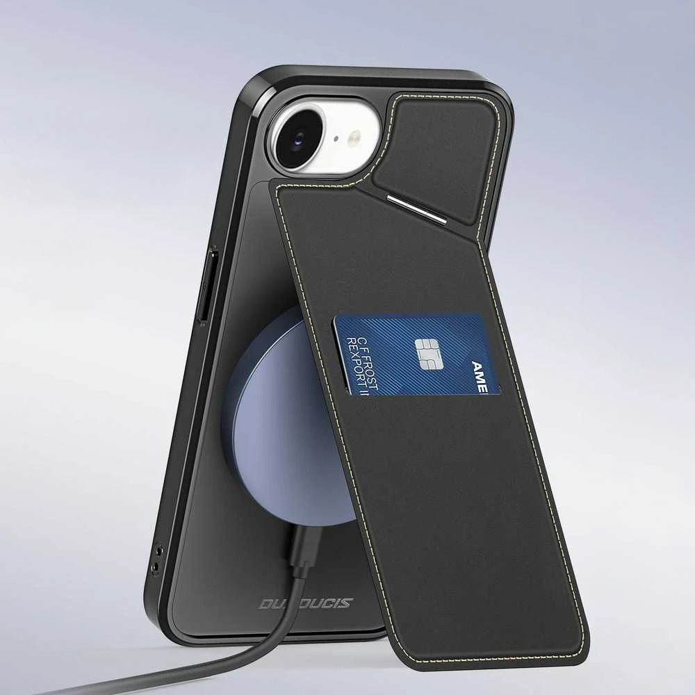 DUX DUCIS RAFI II MAG dėklas su stovu, suderinamas su „MagSafe“, skirtas IPHONE 16e, juodas
