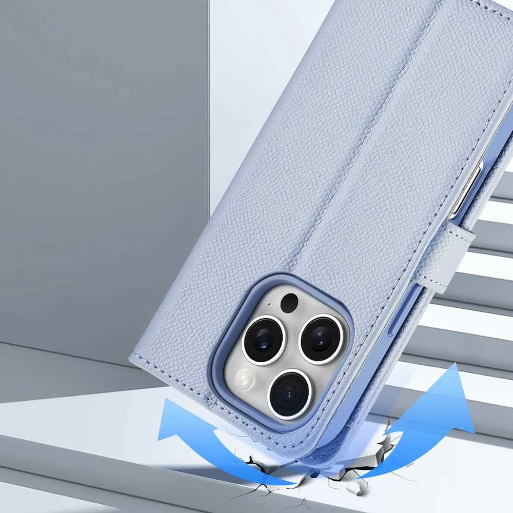 Dux Ducis Lawa Apple iPhone 16 Pro Leather dėklas su Detachable Magnetic Wallet – mėlynos spalvos