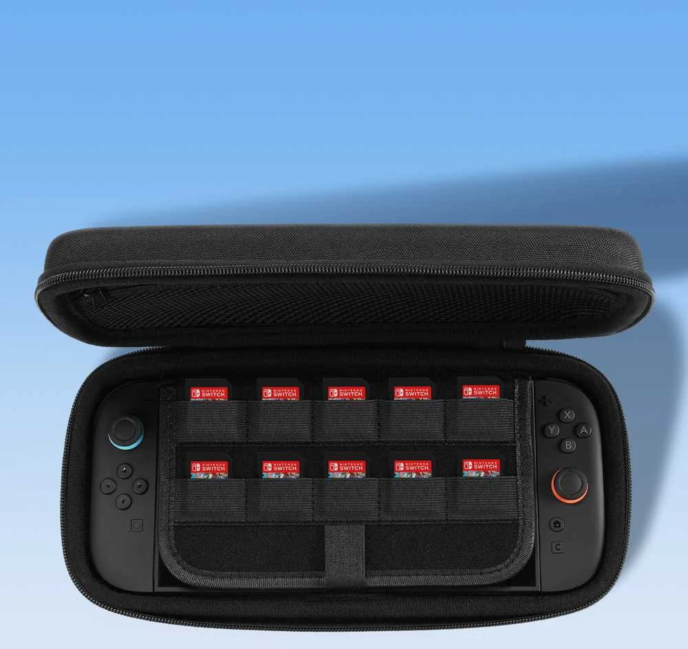 „Dux Ducis Nintendo Switch 2“ dėklas su rankena ir žaidimų skyriais – juodas