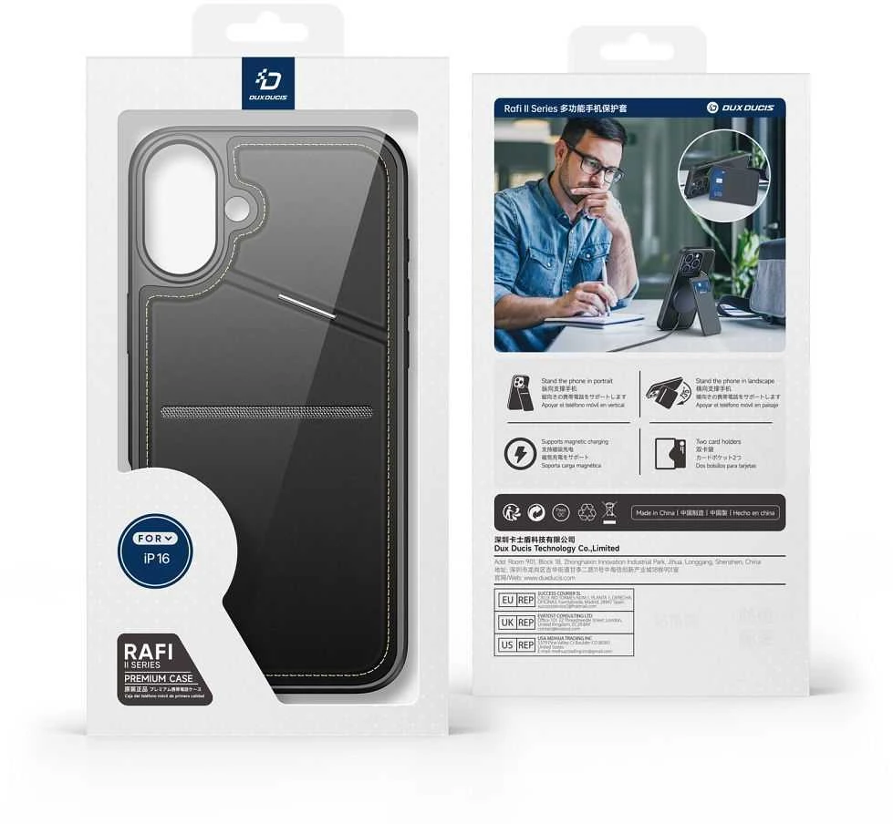 Dux Ducis Rafi II Mag Safe dėklas, skirtas iPhone 16 - juodas