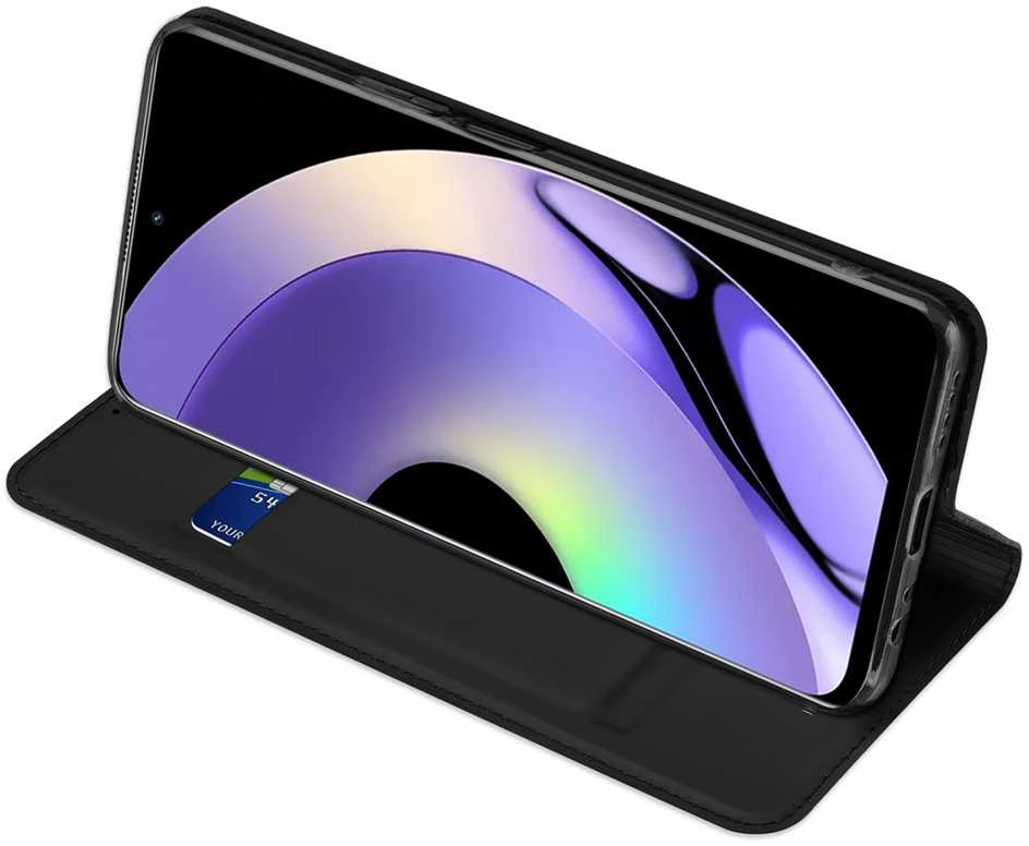 Dux Ducis Skin Pro Realme 10 Pro atverčiamas Card Wallet su stoveliu dėklas telefonui juodos spalvos