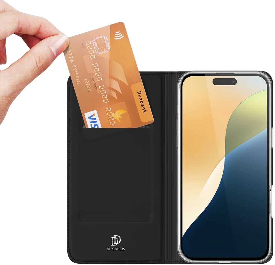 Dux Ducis atverčiamas dėklas SKIN PRO skirtas Apple iPhone 16 Plus juodos spalvos
