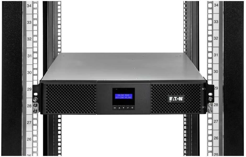 EATON 9E UPS Rack AC 200/220/230/240V 2700W 3000VA 1 fazė 6 x akumuliatoriai švino rūgšties 9Ah RS-232 USB oc 7 2U 19 Juodas