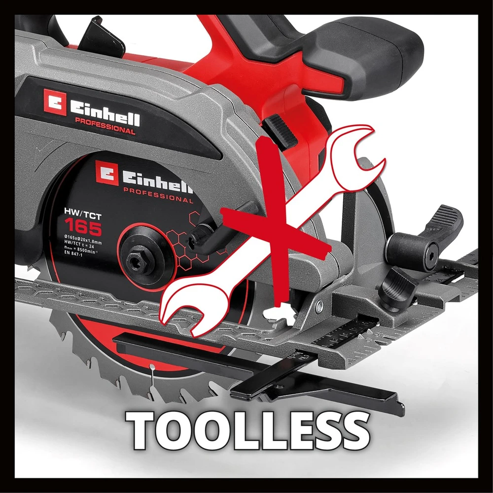 EINHELL akumuliatorinis diskinis pjūklas 18V TP CS 18/165 Li BL be akumuliatoriaus ir kroviklio 4331225