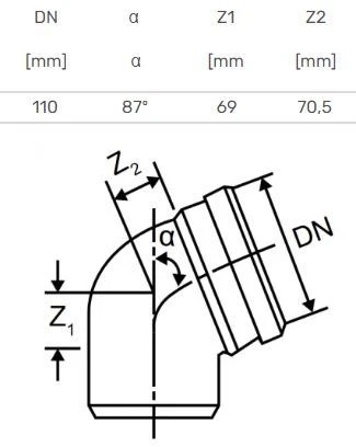 Alkūnė vidaus kanalizacijai Magnaplast Skolan, 110 mm, 87 °