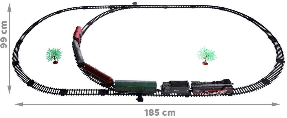 Jokomisiada Elektrinis geležinkelio traukinys 185x99cm rūko garo garso efektas RC0622