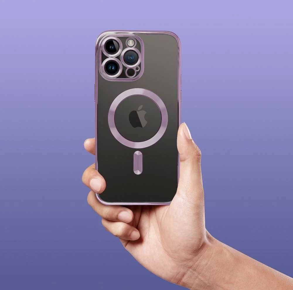 OEM dėklas, skirtas iPhone 16 PRO, Electro Mag dėklas, suderinamas su MagSafe violetine