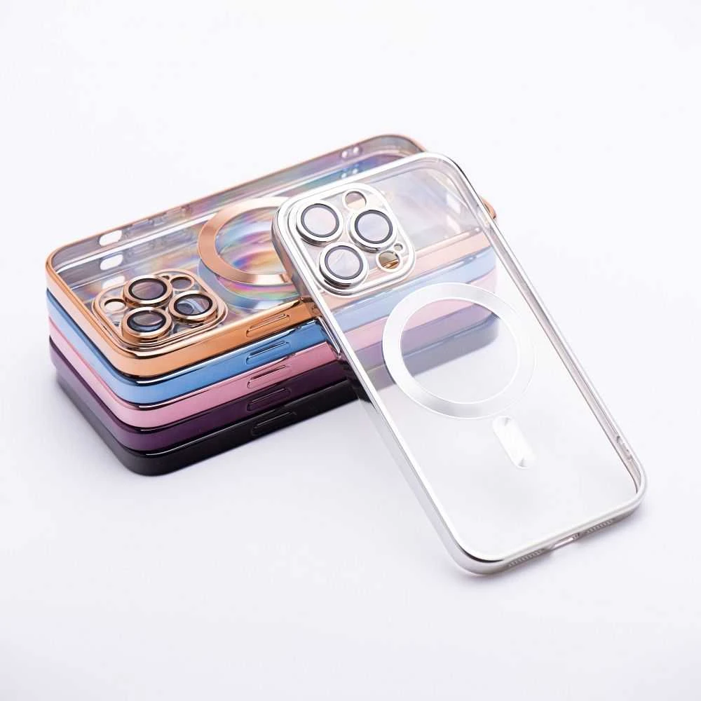 OEM dėklas, skirtas iPhone 15 PRO MAX, Electro Mag dėklas, suderinamas su MagSafe sidabrinis