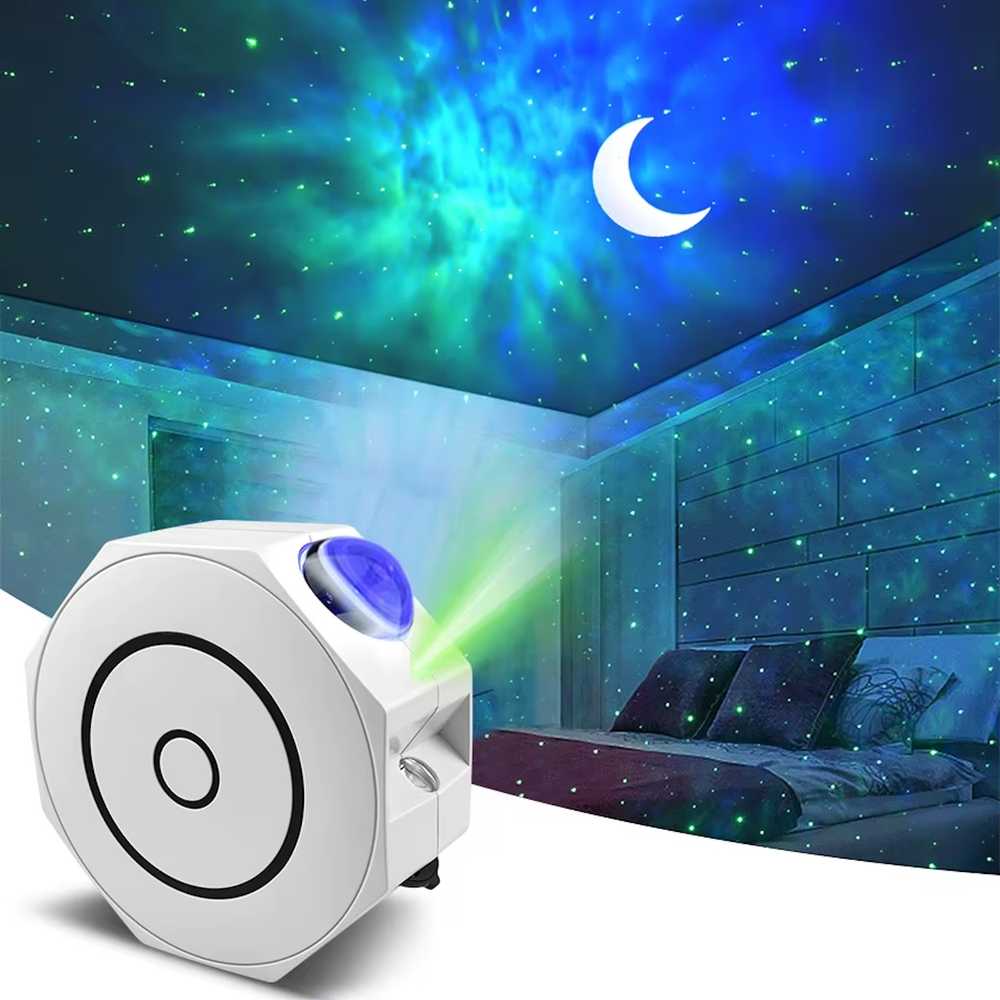 Elight OC1 Octagon Lāzera Galaktikas Zvaigžņu Projektors ar Skaņu / Bluetooth Lietotnes Vadība &amp; Tālvadība - Balts