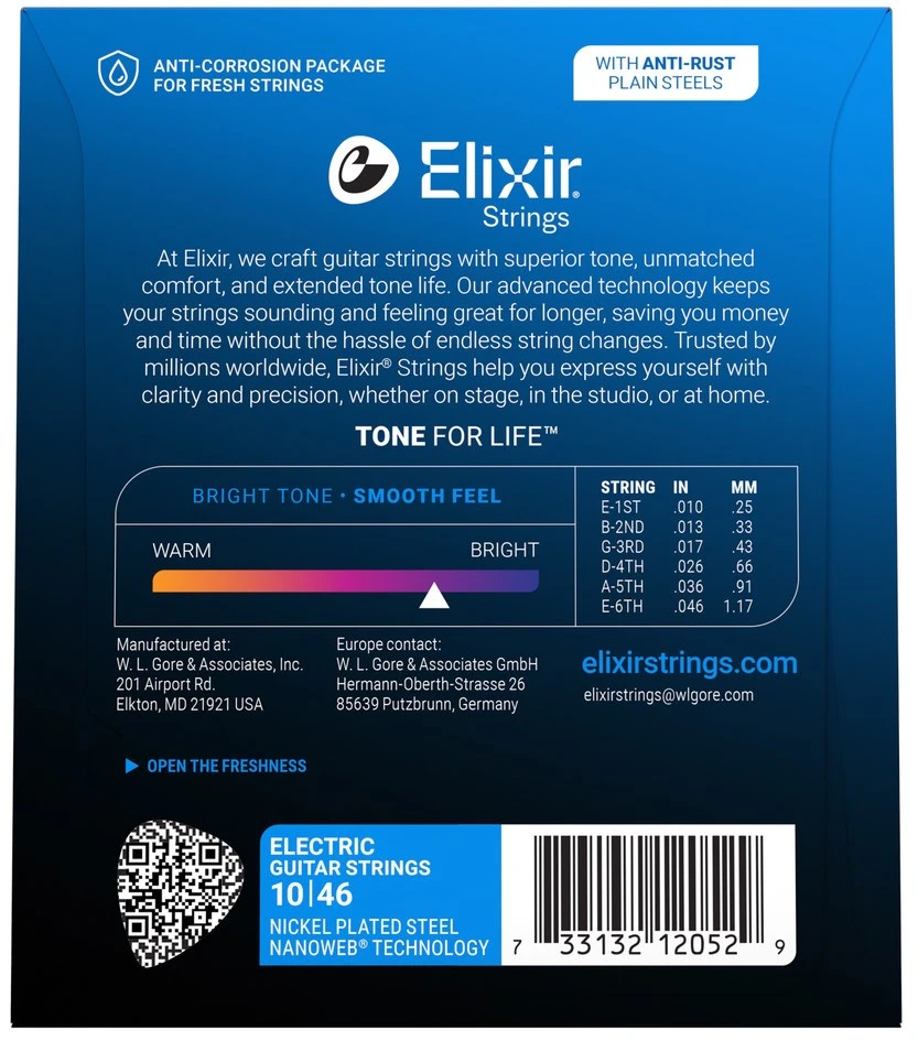 Elixir Strings Eliksyras Stygos el. gitarai Eliksyras 12052 Nanoweb 10-46