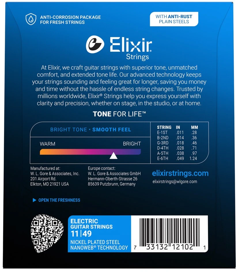 Elixir Strings Eliksyras Stygos el. gitarai Eliksyras 12102 Nanoweb 11-49