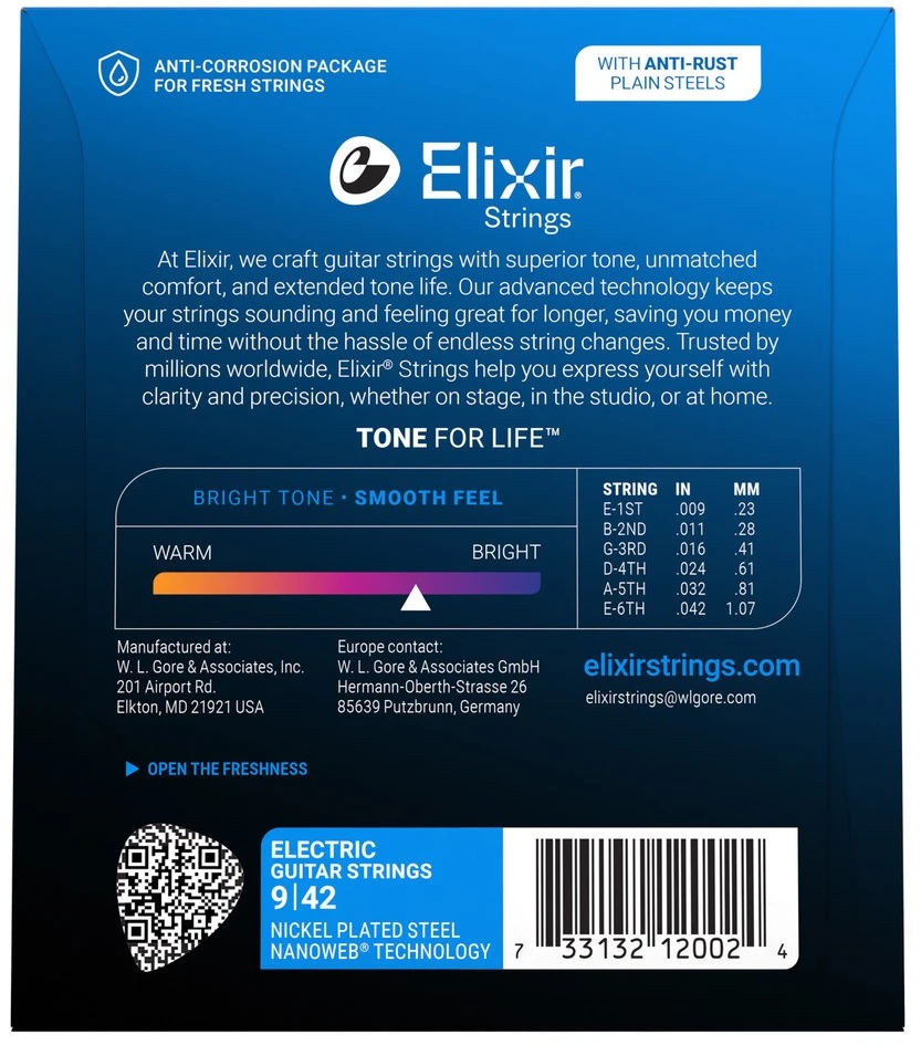 Elixir Strings Eliksyras Stygos el. gitarai Eliksyras 12002 Nanoweb 9-42