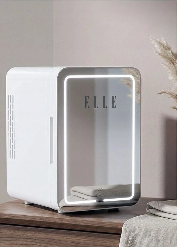 ELLE 6L baltas mini šaldytuvas su LED makiažo veidrodėliu