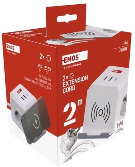 Emos EXTENSION 2 SOCKETS Baltas 2XUSB-A+C 2M