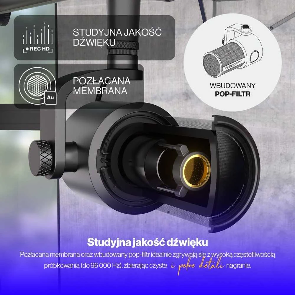 Endorfy Solum Studio juodas kondensatorinis mikrofonas su laidu + laikiklis | USB