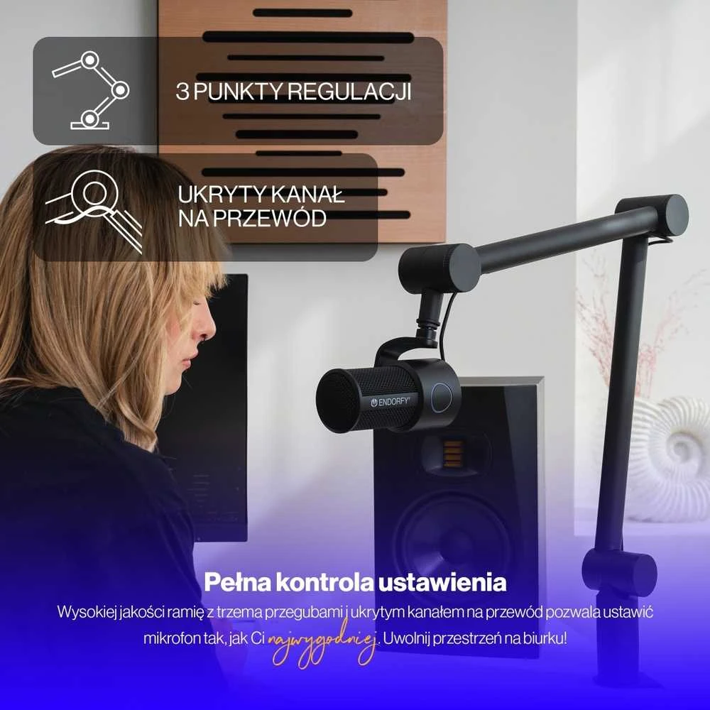 Endorfy Solum Studio juodas kondensatorinis mikrofonas su laidu + laikiklis | USB